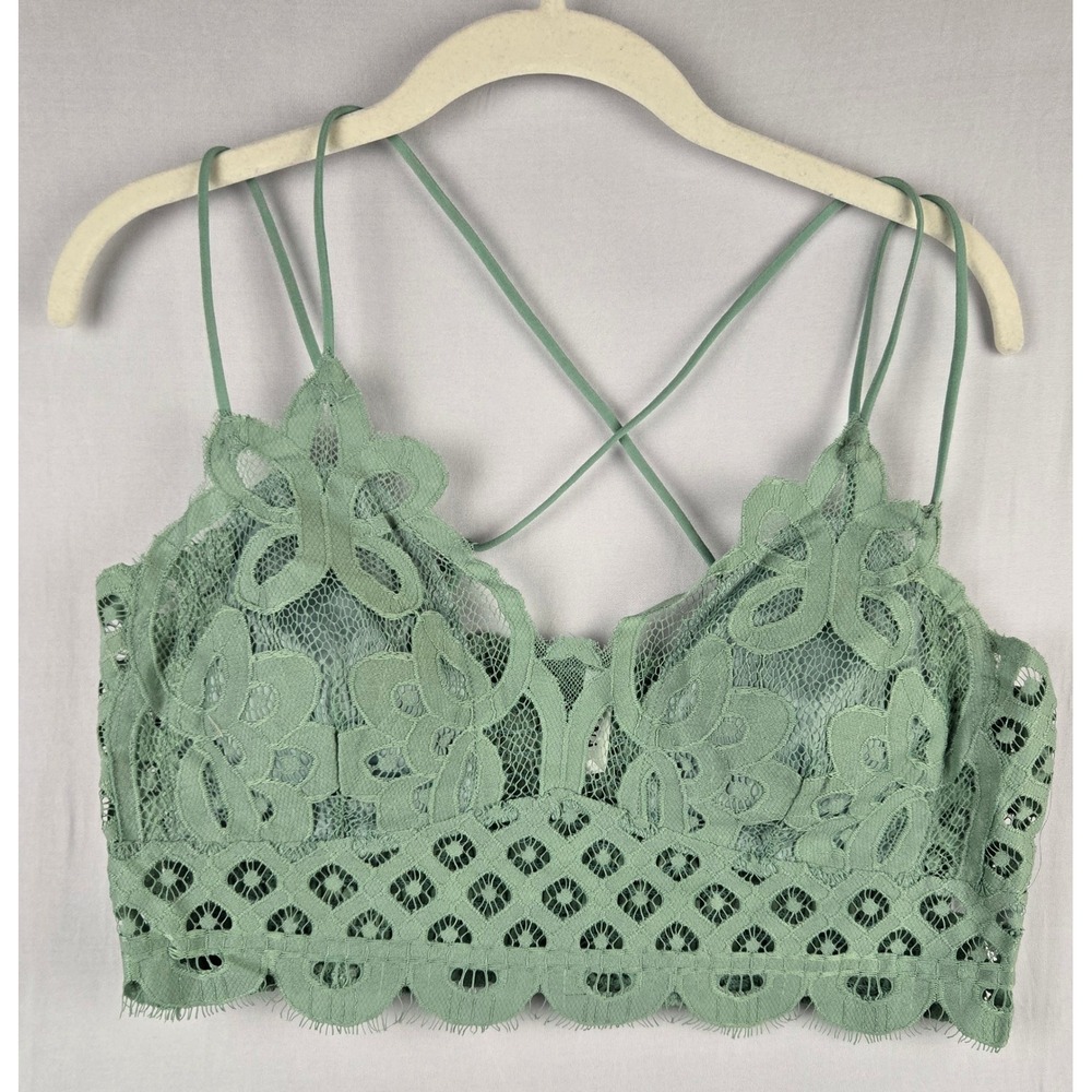 Zenana Sage Green Floral Lace Bralette Smocked Back Strappy 3X
